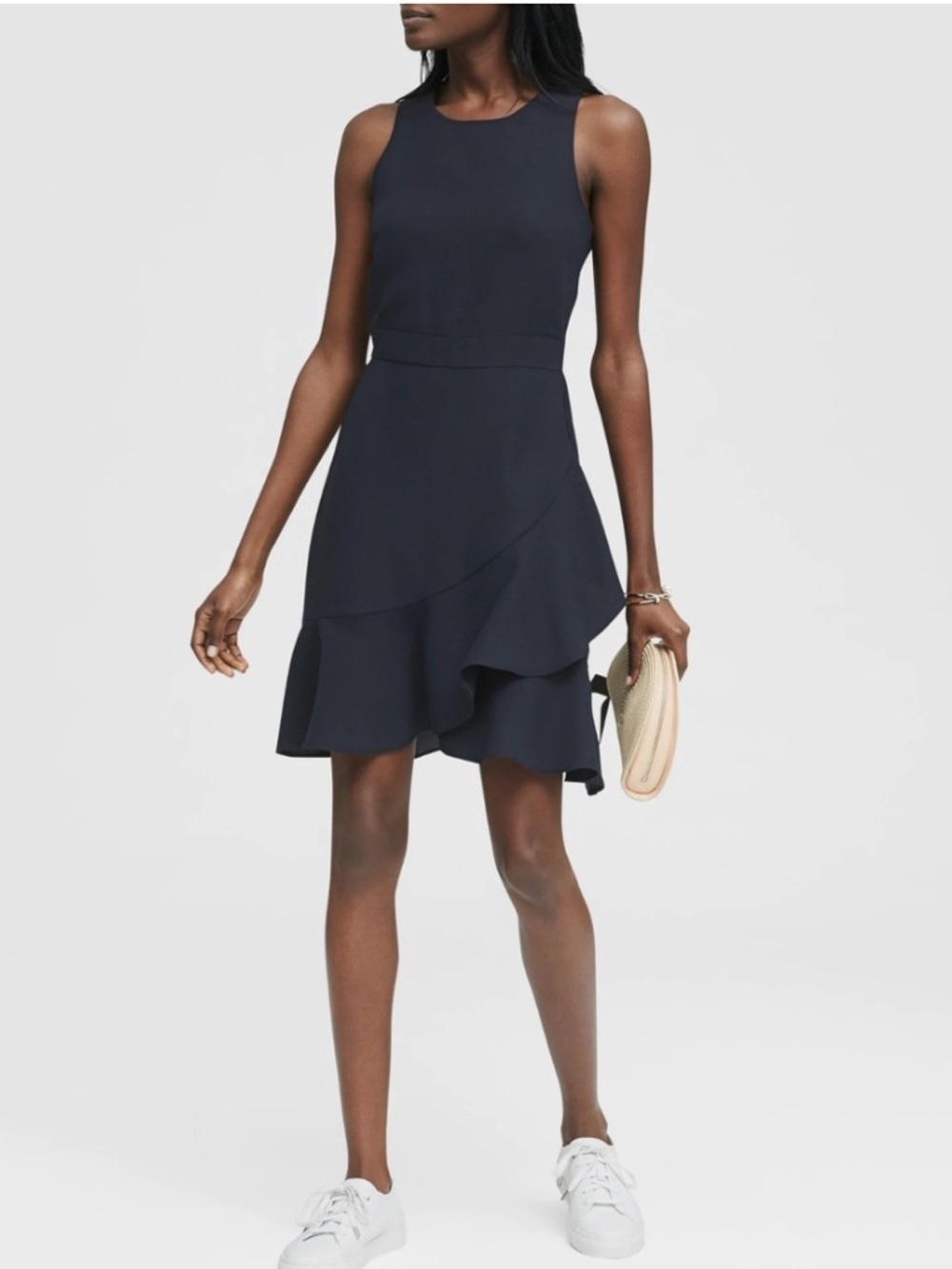 Banana Republic Ruffle Wrap Racerback Dress, Black SIZE 2‎ Style 326292